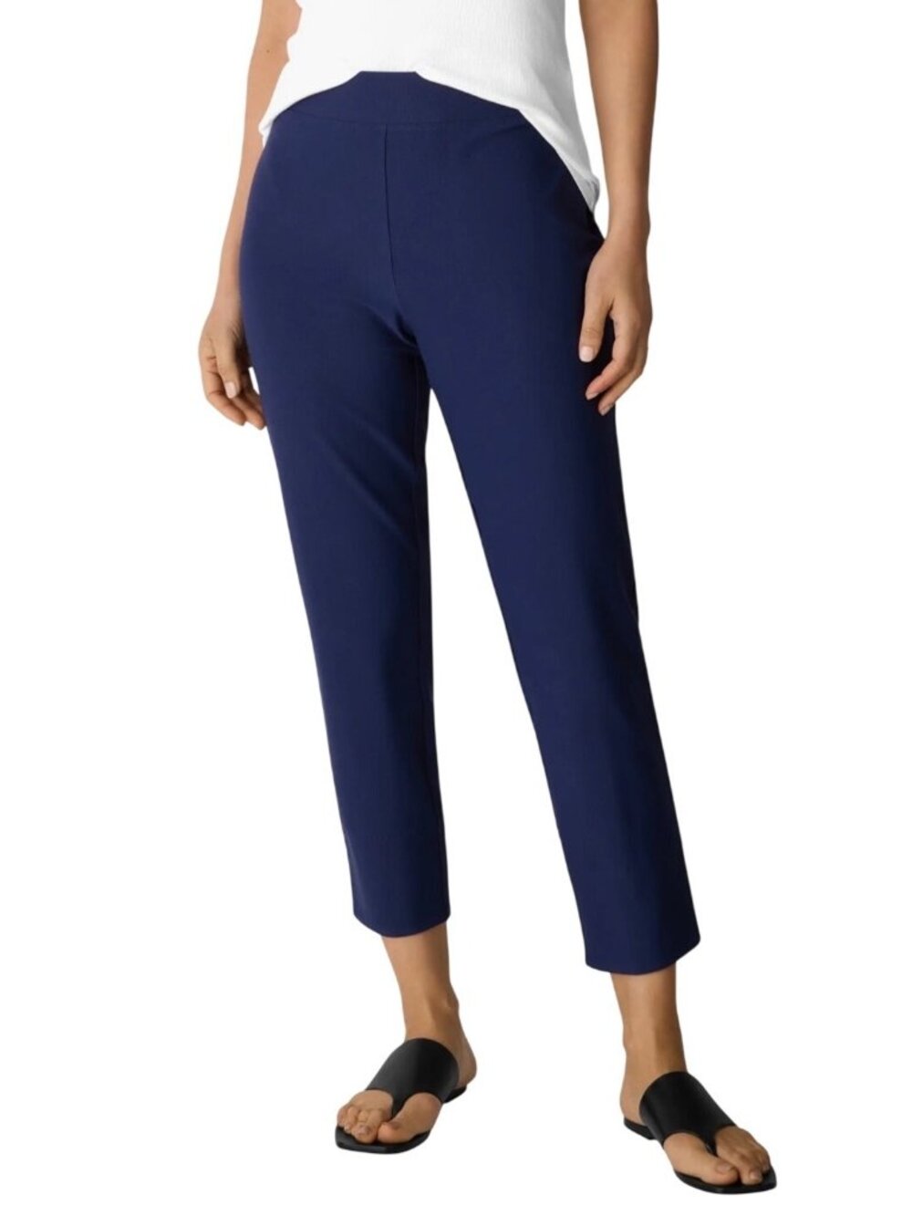 Eileen Fisher Washable Stretch Crepe Slim Ankle Pants Navy Size L